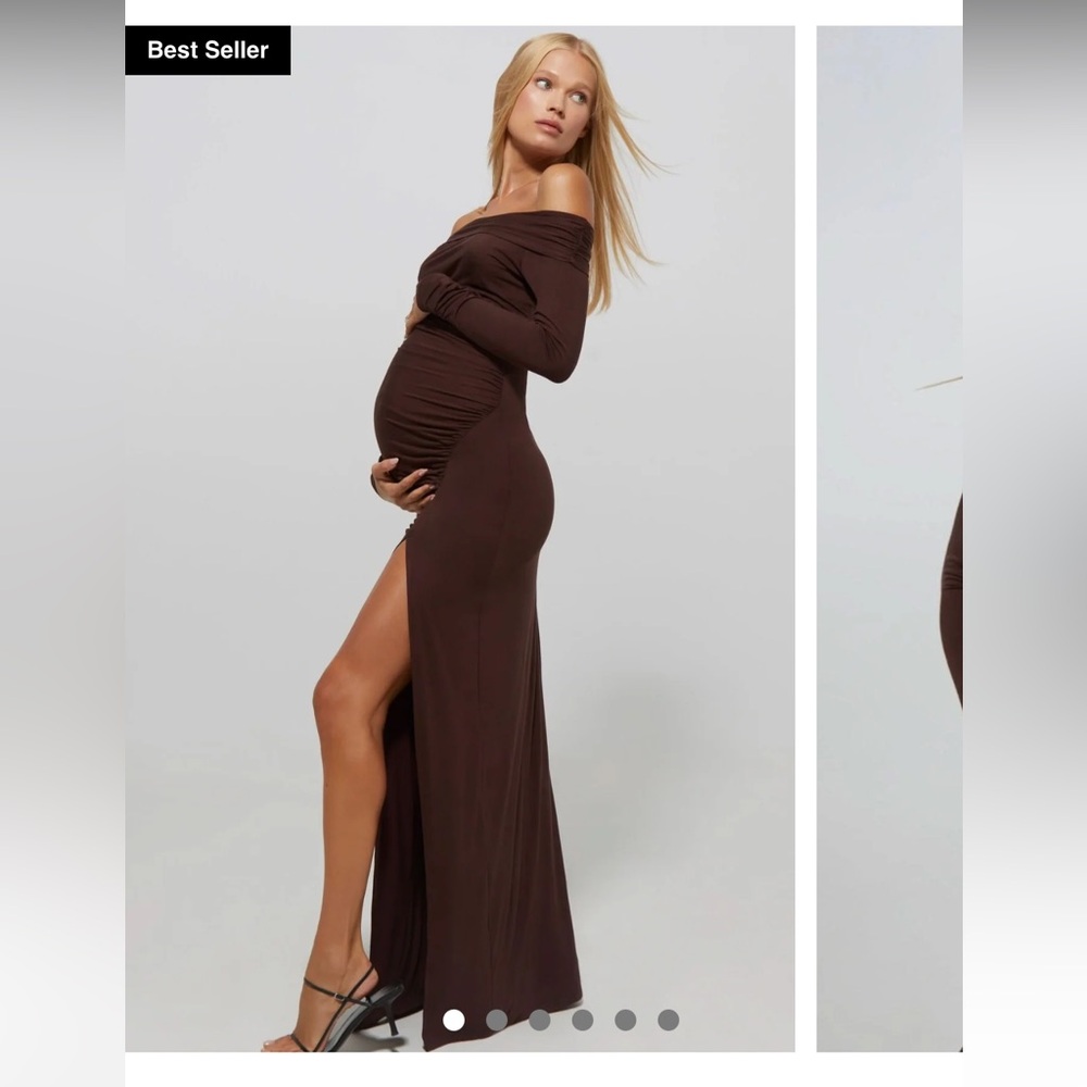 Chic Off-Shoulder Brown Maxi Dress